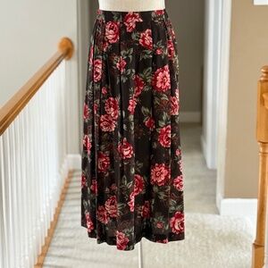 Vintage 90s Worthington Pleated Maxi Skirt Floral Pinks With‎ Black 14P